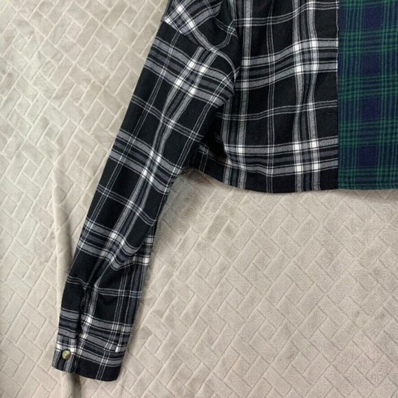 LA Hearts Womans S Crop Top Button Up Shirt Two Tone Plaid Long Sleeve Collared - Picture 16 of 16